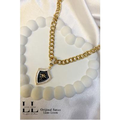 Kadın Gold Siyah Mineli Küçük Kuzey Yıldızı Kolye 002