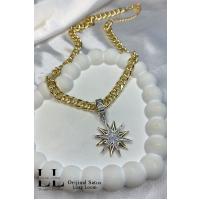 Kadın Gold Yıldız Üzerinde Zirkon Taşlı Yıldız Kolye 002
