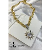 Kadın Gold Yıldız Üzerinde Zirkon Taşlı Yıldız Kolye 002