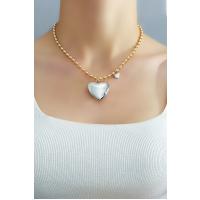 Kadın Gold Zincir Büyük Gümüş Renk Dolgun Kalp Yeni Tasarım Kolye