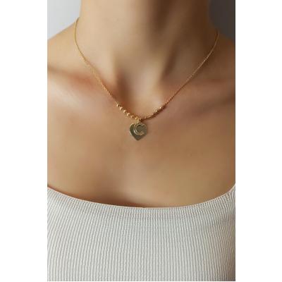 Kadın Gold Zirkon Taşlı Kalp Üstüne C Harfli Çift Katman Kolye 006