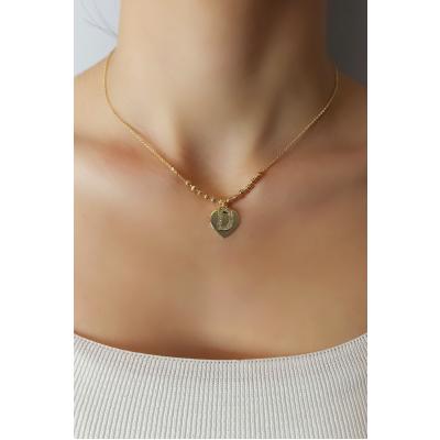 Kadın Gold Zirkon Taşlı Kalp Üstüne D Harfli Çift Katman Kolye 006