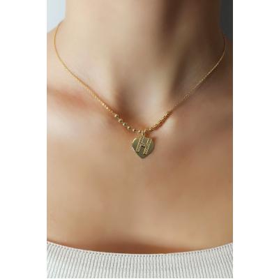 Kadın Gold Zirkon Taşlı Kalp Üstüne H Harfli Çift Katman Kolye 006