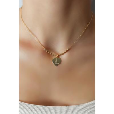 Kadın Gold Zirkon Taşlı Kalp Üstüne L Harfli Çift Katman Kolye 006