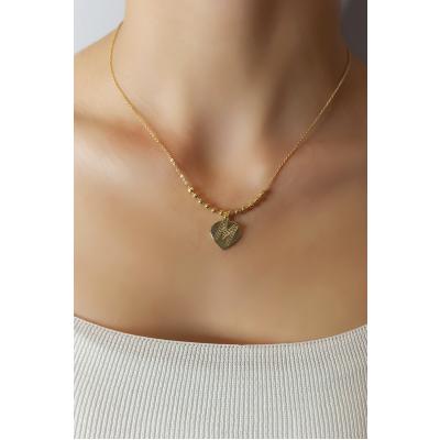 Kadın Gold Zirkon Taşlı Kalp Üstüne M Harfli Çift Katman Kolye 006