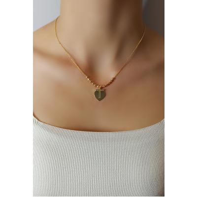 Kadın Gold Zirkon Taşlı Kalp Üstüne T Harfli Çift Katman Kolye 006