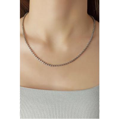 Kadın Gümüş Renk Boncuk Uzun Zincir