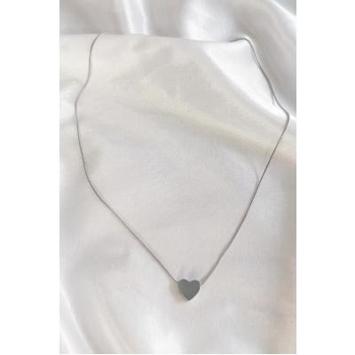 Kadın Gümüş Renk Minimal Kalın Kalpli Çelik Kolye