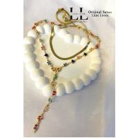 Kadın İtalyan Ezme ve Renkli Zirkon Kalp Kelebek Y Kolye Seti 001