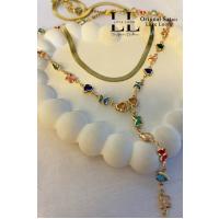 Kadın İtalyan Ezme ve Renkli Zirkon Kalp Kelebek Y Kolye Seti 001