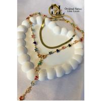 Kadın İtalyan Ezme ve Renkli Zirkon Kalp Kelebek Y Kolye Seti 001