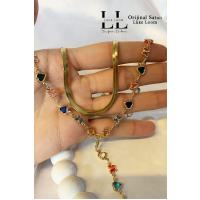 Kadın İtalyan Ezme ve Renkli Zirkon Kalp Kelebek Y Kolye Seti 001