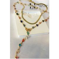 Kadın İtalyan Ezme ve Renkli Zirkon Kalp Kelebek Y Kolye Seti 001