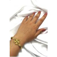 Kadın Kararmayan Gold Renkli Büyük Yonca Tasarımlı Zincir Çelik Bileklik