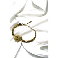 Kadın Kararmayan Gold Renkli Büyük Yonca Tasarımlı Zincir Çelik Bileklik