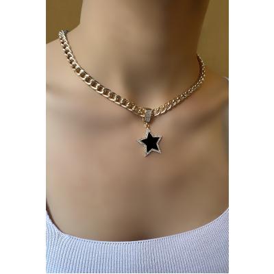 Kadın Siyah Yıldız Zirkon Taşlı Çağla Şikel Kolye 002
