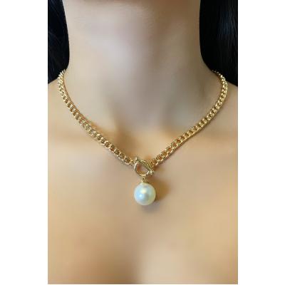 Kadın Tiffany Gold Inci Boncuklu Zincir Kolye