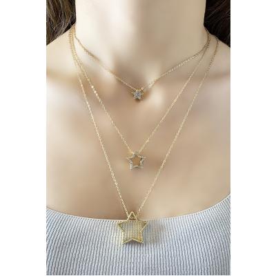 Kadın Üçlü Gold Yıldız Uzun Kolye 008