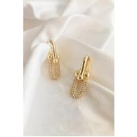 Kadın Zirkon Taşlı Gold Renk Ataş  Model Küpe 007