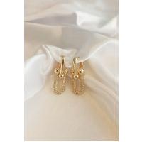 Kadın Zirkon Taşlı Gold Renk Ataş  Model Küpe 007