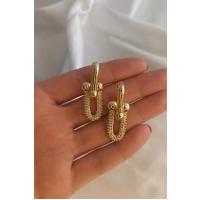 Kadın Zirkon Taşlı Gold Renk Ataş  Model Küpe 007
