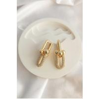 Kadın Zirkon Taşlı Gold Renk Ataş  Model Küpe 007