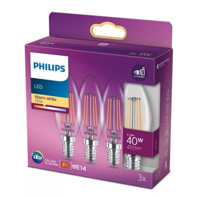 Philips Filament Mum Şeffaf 40 W (4,3W) B35 E14 x3 Adet
