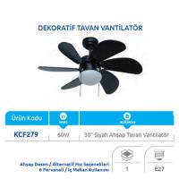 Vanti KCF279 60W Siyah Ahşap Desenli Aydınlatmalı Tavan Vantilatörü