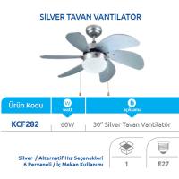 Vanti KCF282 60W Silver Metalik Desenli Aydınlatmalı Tavan Vantilatörü