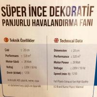 KORFAN USVF 610 20cm Süper İnce Dekoratif Panjurlu Havalandırma Fanı