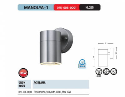 Horoz Manolya-1 Bahçe Armatürü Tek Yönlü GU10 Duy Aplik IP44 Krom