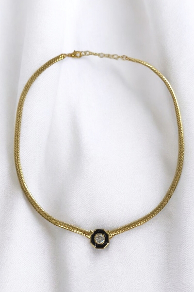 Kadın Gold Renk Leyla Ince Balık Sırtı Zincirli Ortası Taşlı Kolye