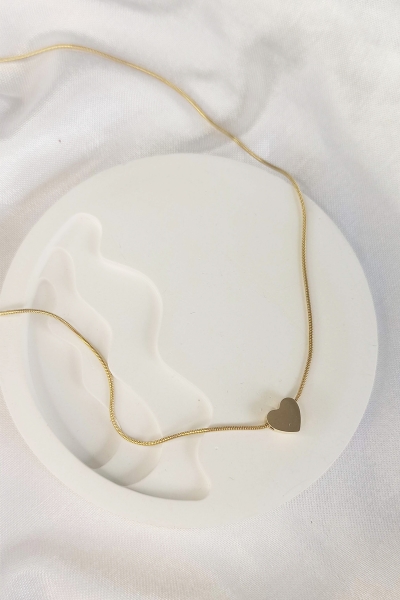 Kadın Gold Renk Minimal Kalın Kalpli Çelik Kolye