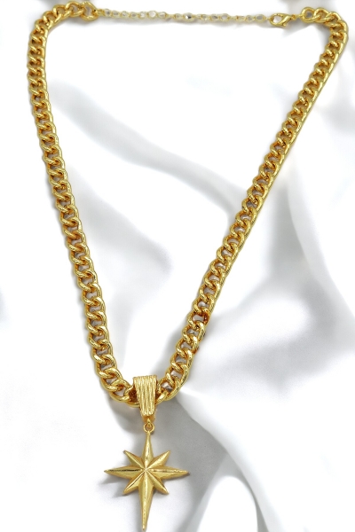 Kadın Gold Renk Zincirli Kuzey Yıldızı Şık Kolye 002