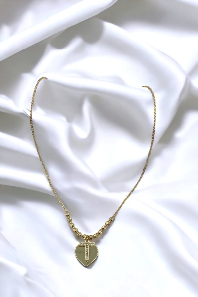 Kadın Gold Zirkon Taşlı Kalp Üstüne T Harfli Çift Katman Kolye 006